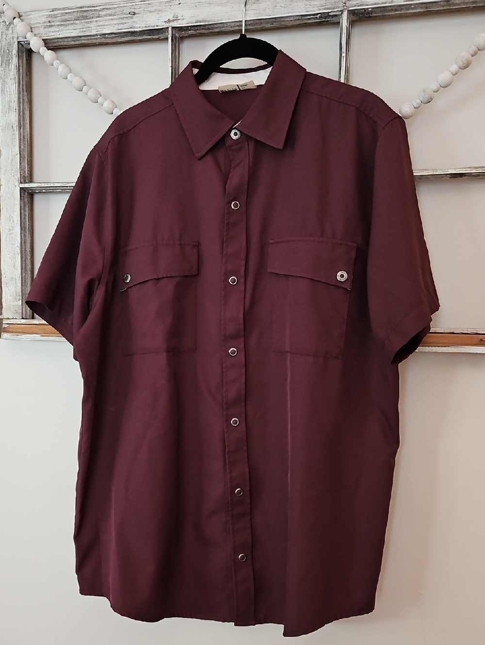 GoLite Men's Short Sleeve Casual Button-Up Shirt Burgundy Wine Large